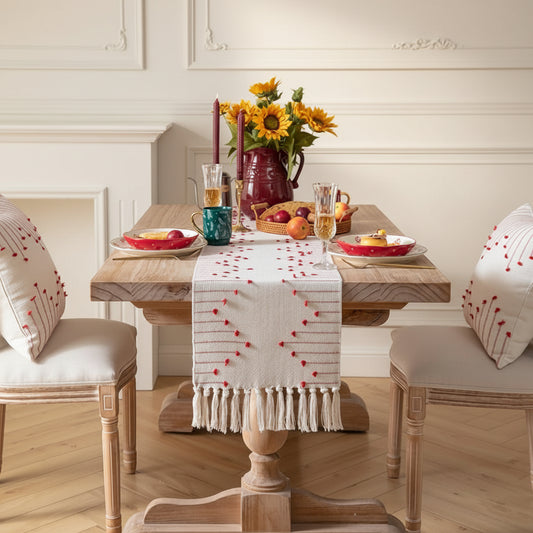 Tasseled Table Runner – Premium Dining Linen – Natural Cotton, Eco-Friendly – 14x72 Inch
