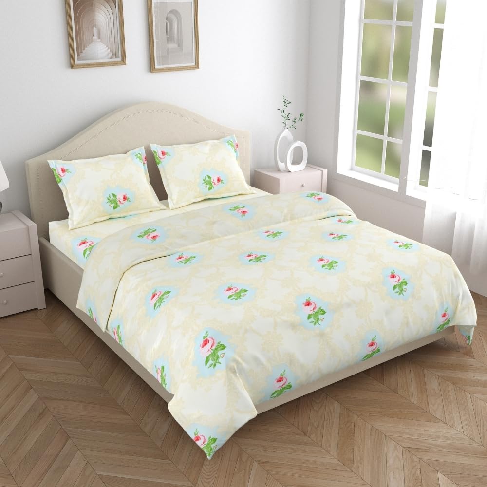 Flat Bedsheet Set - Ultrasoft Cotton - Double/Queen Size, 1 Bedsheet + 2 Pillow Covers