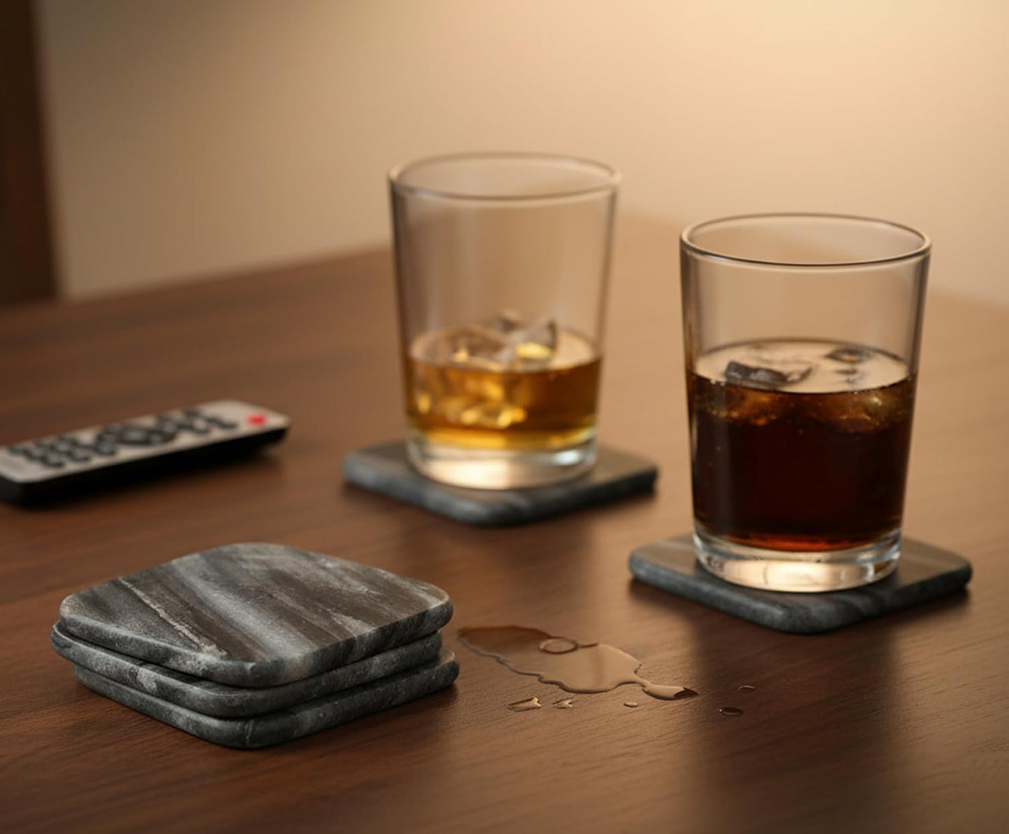 Natural Stone Coasters Set (4) - Handmade, Water Absorbent Table Drink Coasters for Home Decor, Bar & Office