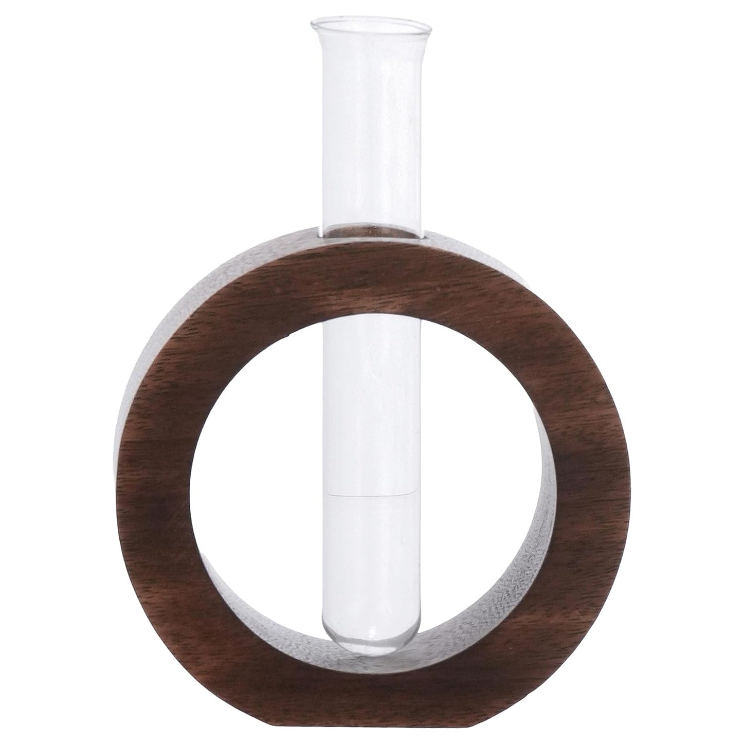 Decorative Glass Test Tube Vase with Donut Wooden Holder, Brown | Plant Propagation Station, Home Office Decor Gift