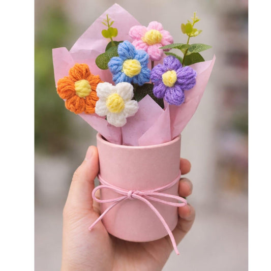 Multicolor Daisy Crochet Bouquet – Floral Arrangement – Durable Cotton – Single Pack