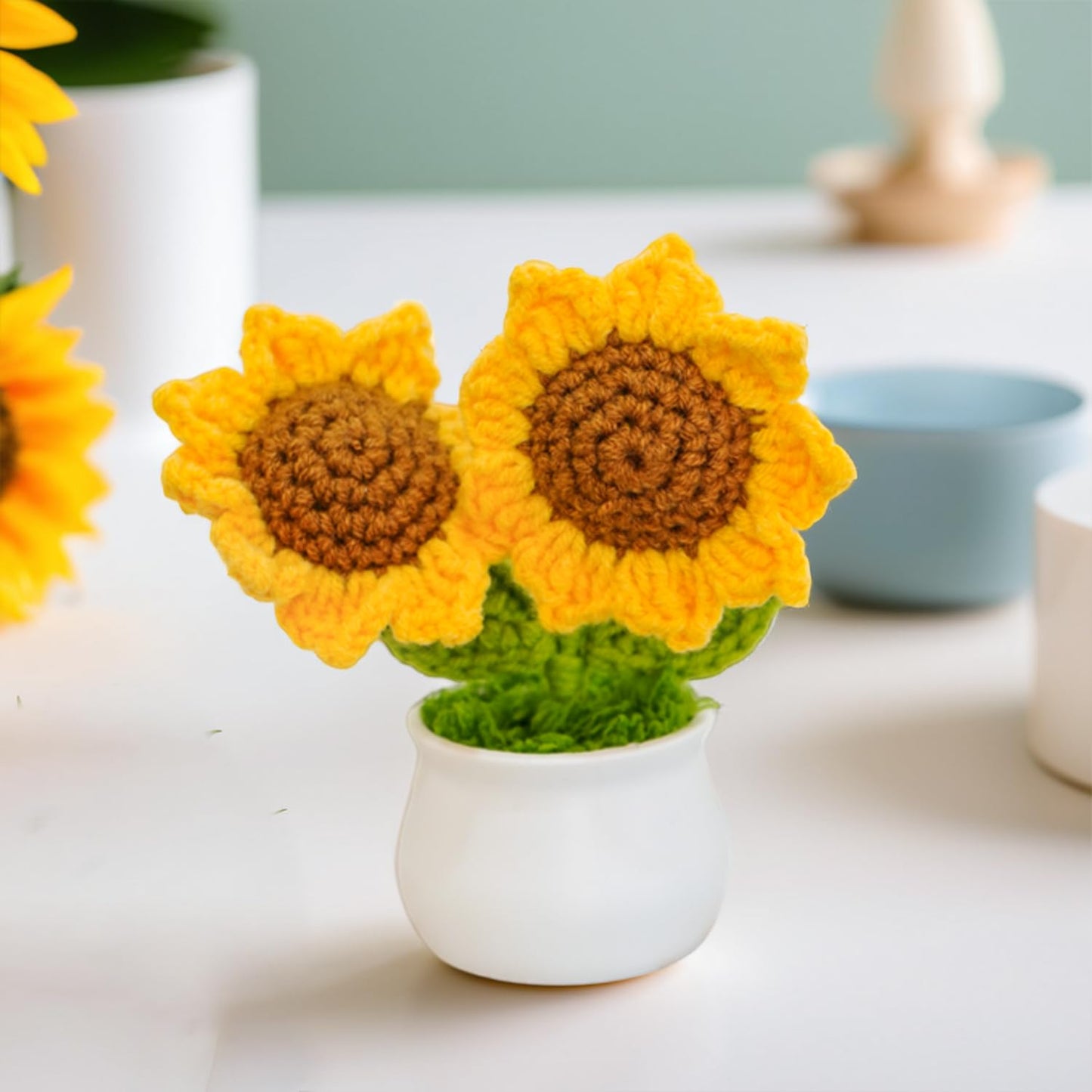 Yarn Floral Display – Tabletop Decor – Premium Yarn – Handmade Craftsmanship