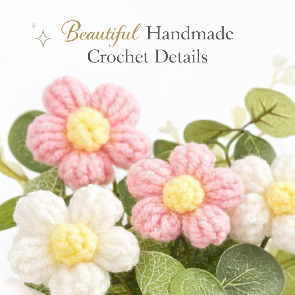 Artificial Floral Bouquet – Handcrafted Knitted Decor – Cotton Yarn – Single Unit