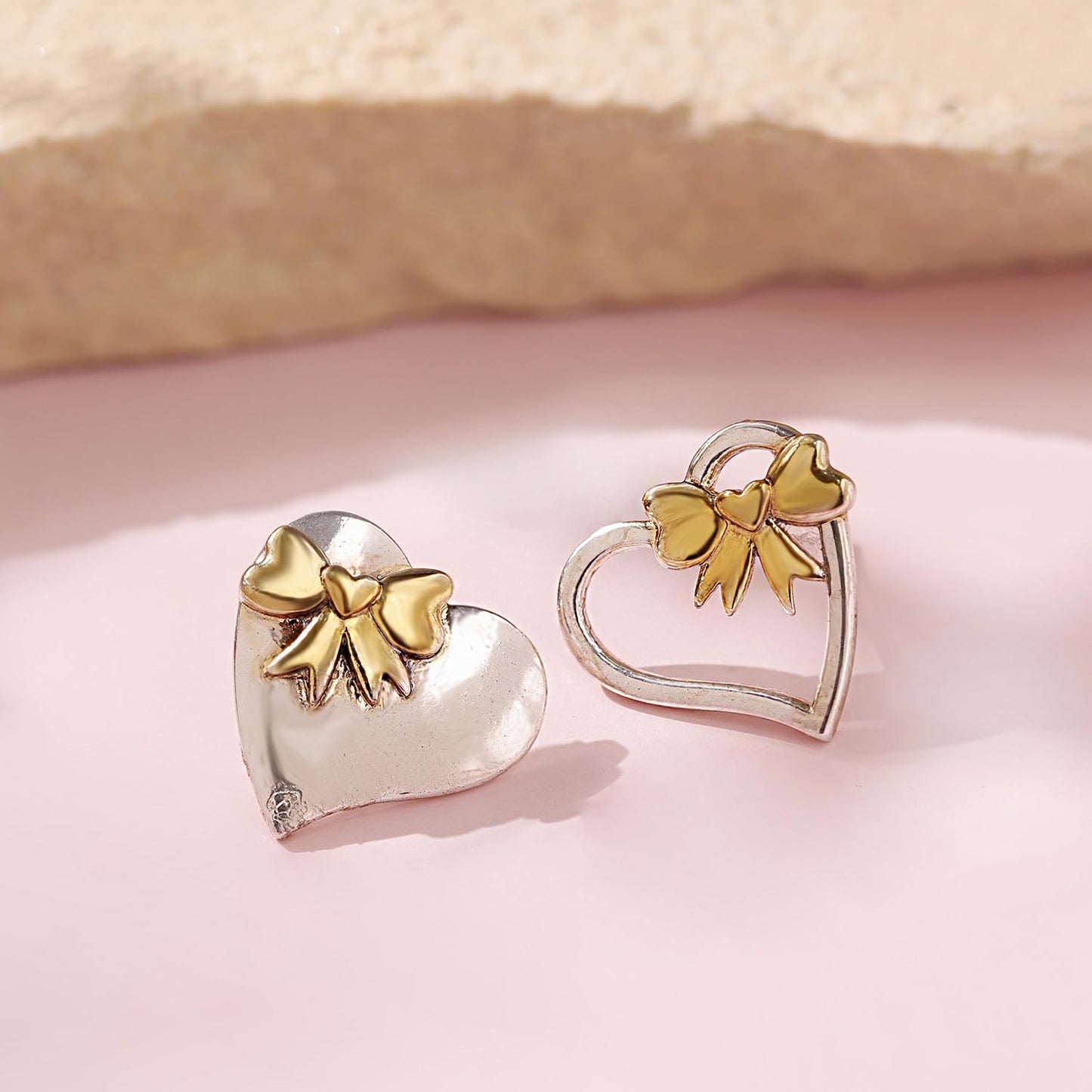 Sweetheart Ribbon Mismatched Earrings – Women's Fashion Earrings – Gold Plated – Designer Collection