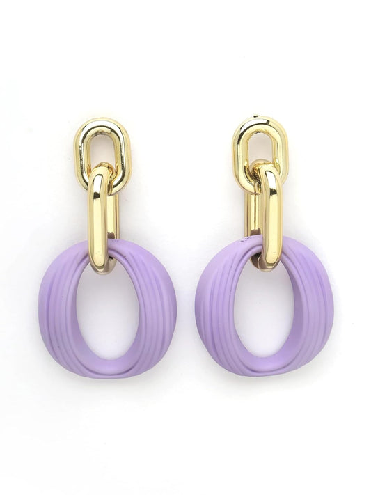 Matte Gold Lilac Linked Dangler Earrings – Fashion Jewellery – Durable Matte Finish – Retail Stock