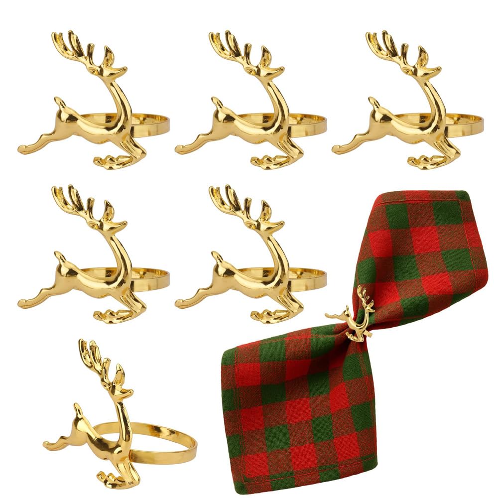 Golden Deer Napkin Rings – Napkin Holders – Deer Motif Design – 6-Piece Set
