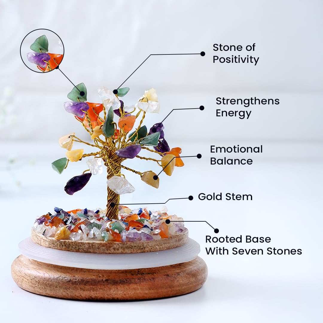 Aesthetic Feng Shui 7 Chakra Crystal Dome Tree | Positive Energy Home Decor, Housewarming Gift, Good Luck Showpiece