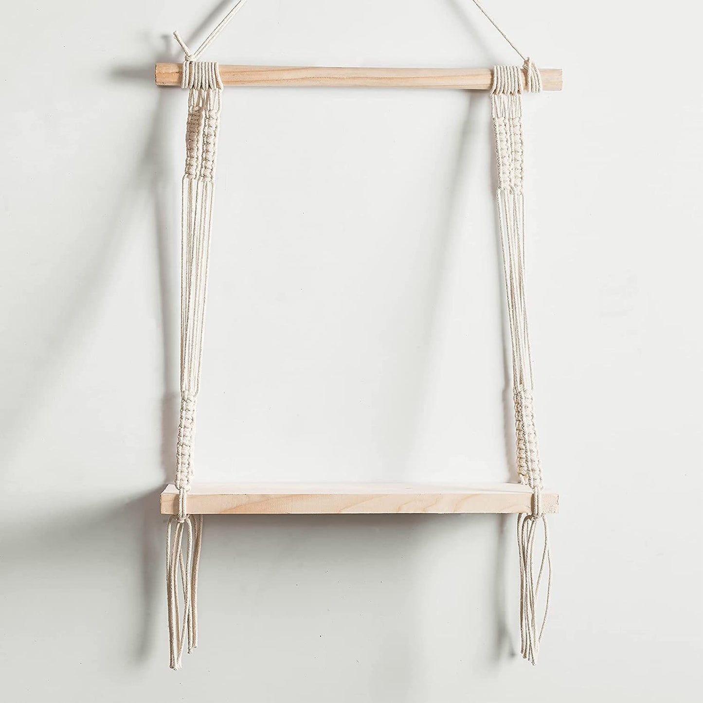 Macrame Wall Shelf – Decorative Cotton Rope & Wood – 12x5x24CM
