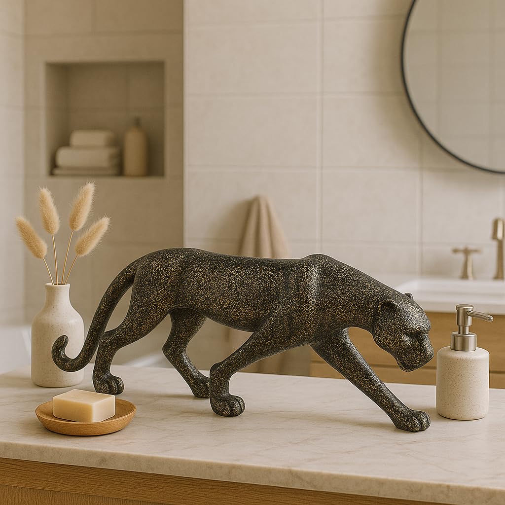 Magnifique figurine de léopard brun foncé plus vraie que nature (1 pièce) | Décoration intérieure, cadeau pour le bureau, sculpture en résine