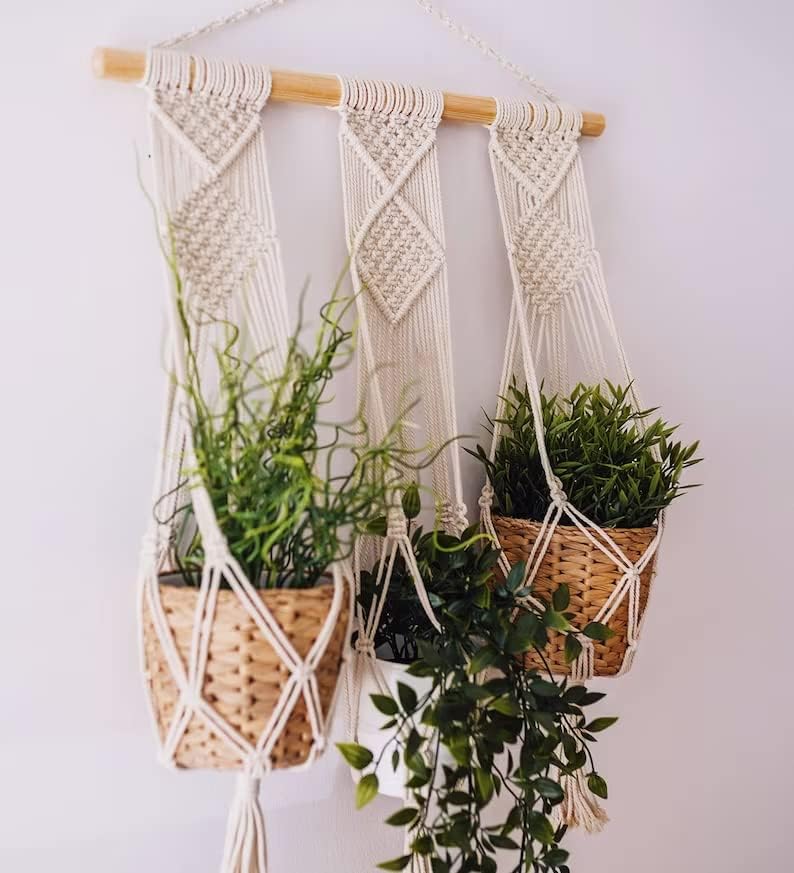 Hand-woven Cotton Hanging Planter – Decorative Pot Holder