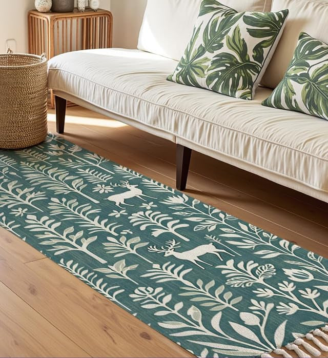 Modern Hand Woven 100% Cotton Washable Bedside Runner Rug 2x5 Feet | Living Room Bedroom Kitchen Carpet Floor Mat