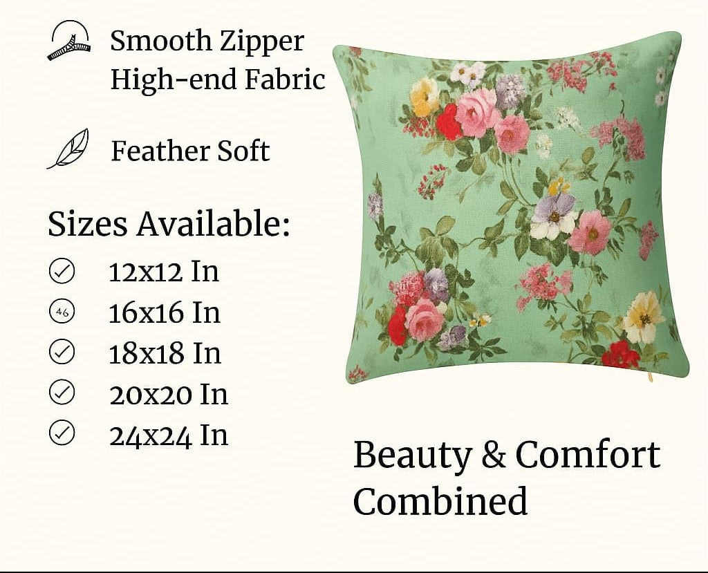 Designer Printed Jute Cushion Cover 18x18 Inch - Set of 2 Decorative Throw Pillow Covers for Sofa, Couch, Bed | Home Decor Green