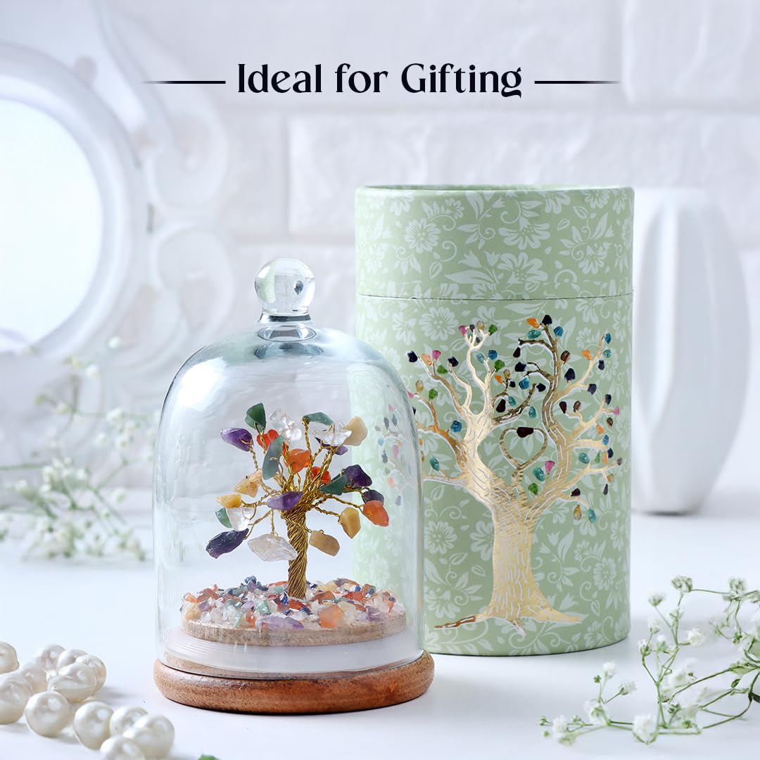 Aesthetic Feng Shui 7 Chakra Crystal Dome Tree | Positive Energy Home Decor, Housewarming Gift, Good Luck Showpiece