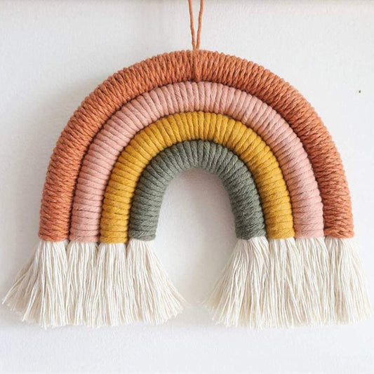 Woven Rainbow Wall Hanging – Handcrafted Textile Art – 8x8 Inch