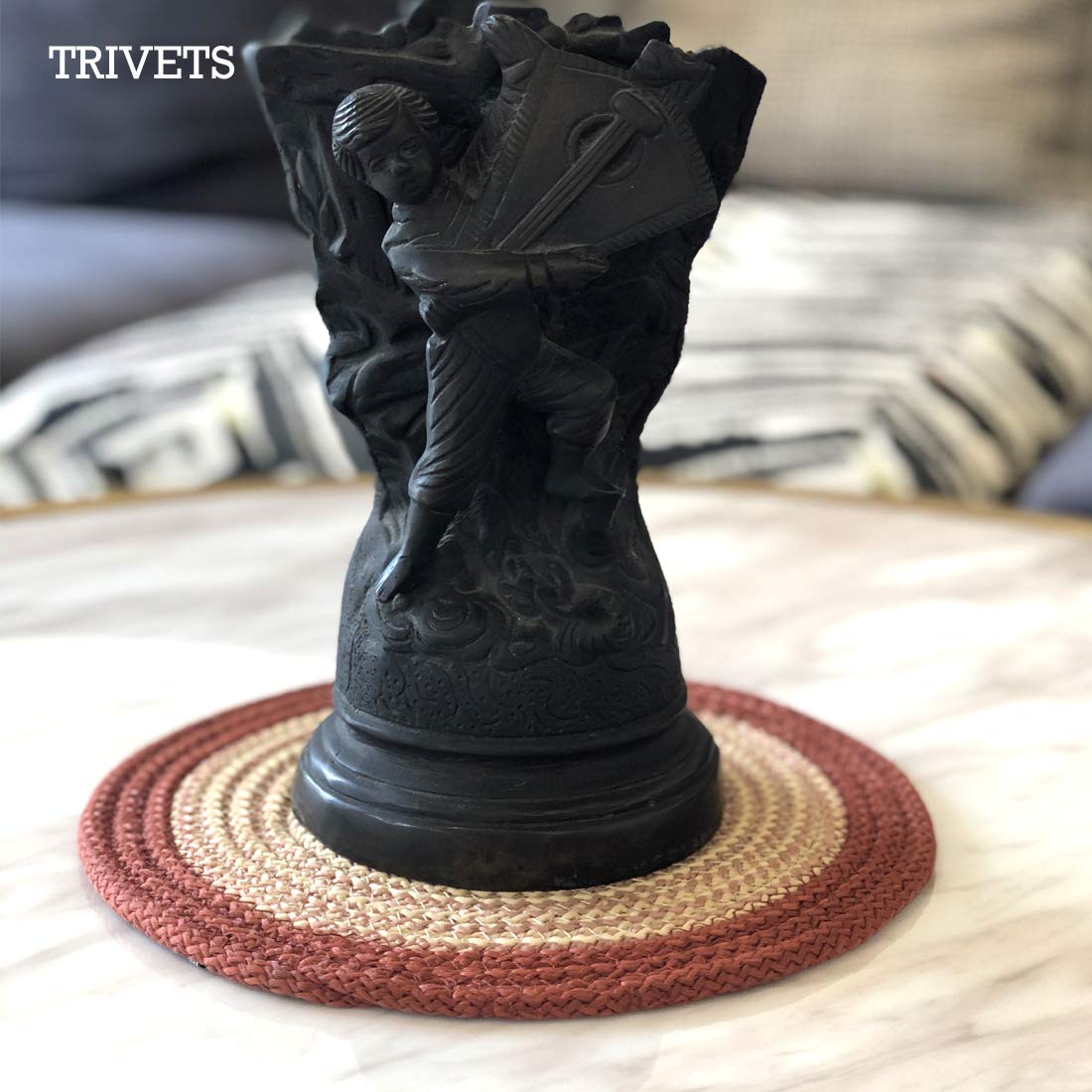 Braided Round PP Trivet Set (3 PCS, 9" Dia) | Machine Washable Pot Mat for Dining Table, Hot Pots, Casserole