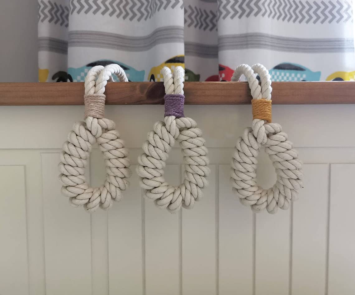 Macrame Window Tiebacks – Single Ball Curtain Holders – Handwoven Cotton – Set of 2