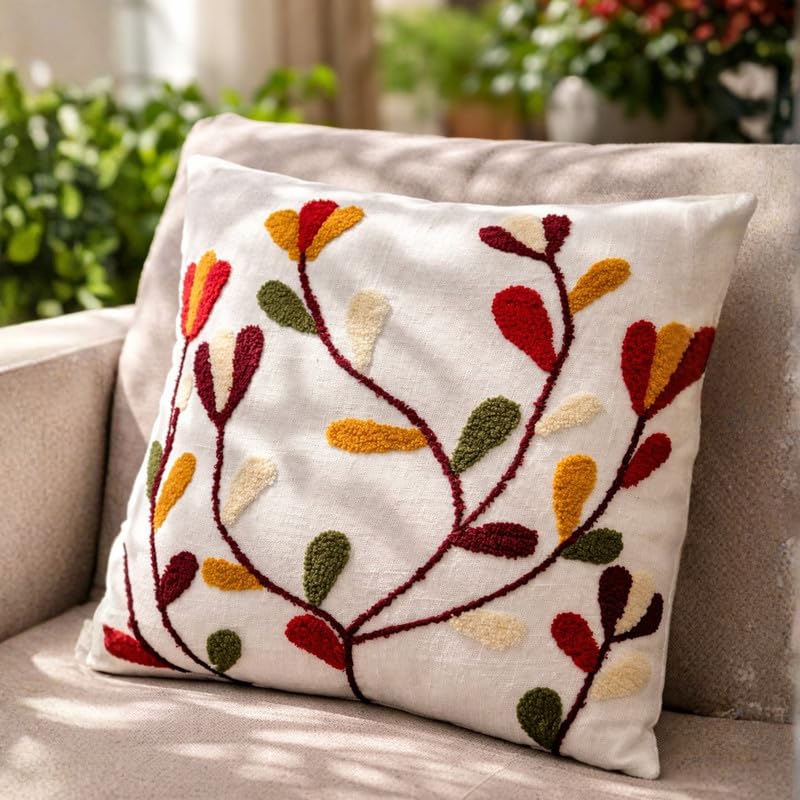 Floral Tufted Cotton Weave Pillow Cover – 1pc
