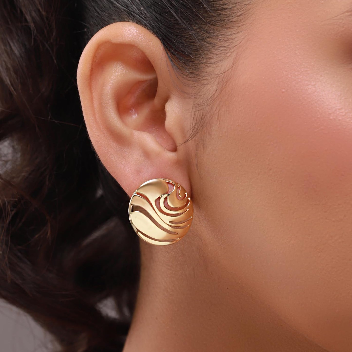 Flow Tide Natures Dew – Stud Earrings – Gold Plated Brass – Anti-Tarnish Layered Cutwork