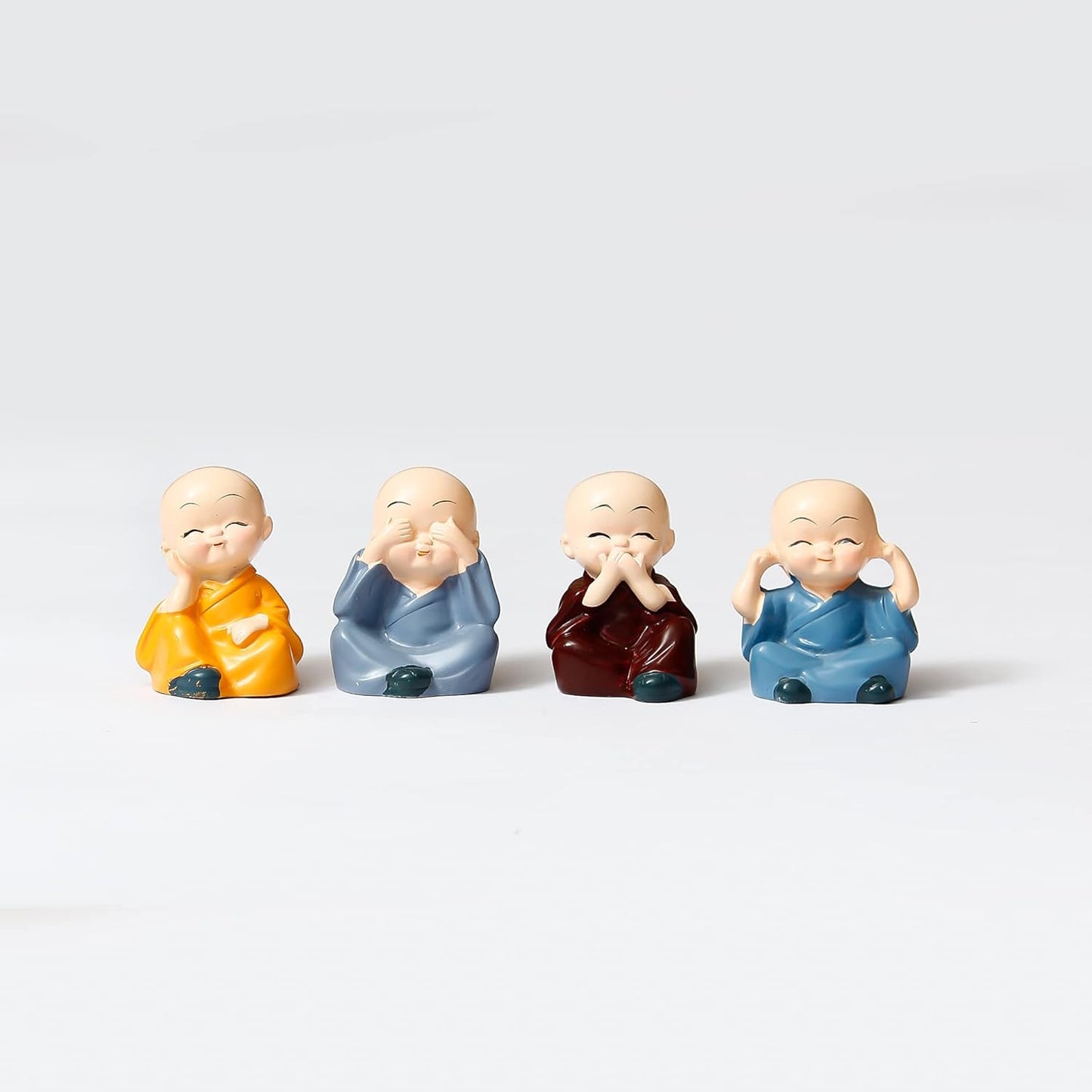 Resin Set of 4 Think No Evil Monk Buddha Statues | Home Decor, Office, Diwali Gifts