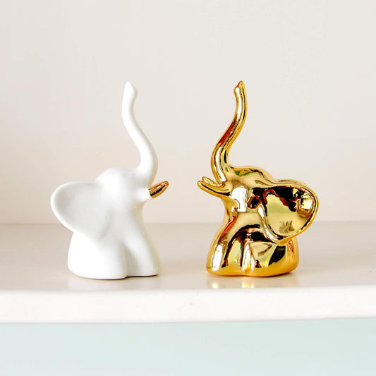 Modern Fengshui Ceramic Good Luck Decorative Elephant Statue Figurines Small (Set of 2) | Home Office Decor, Gift Items
