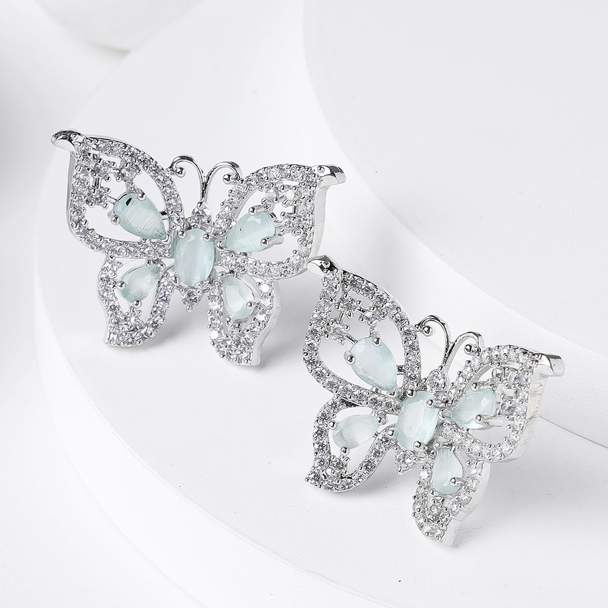 Butterfly Design American Diamond Earrings – Women's Fashion Jewellery – Silver Plated – Lime Green Accent