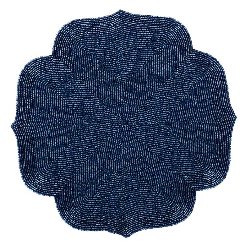 Elegant Blue Moroccan Beaded Placemat 14" Glass Bead Table Mat (Set of 1) | Decorative Dining Kitchen Counter Decor, Gift