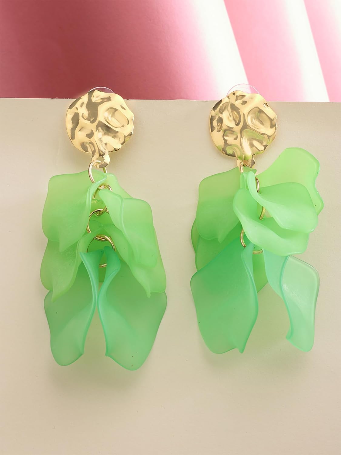 Contemporary Green Drop Earrings – Fashion Jewellery – Gold-Plated Finish – Retail Units