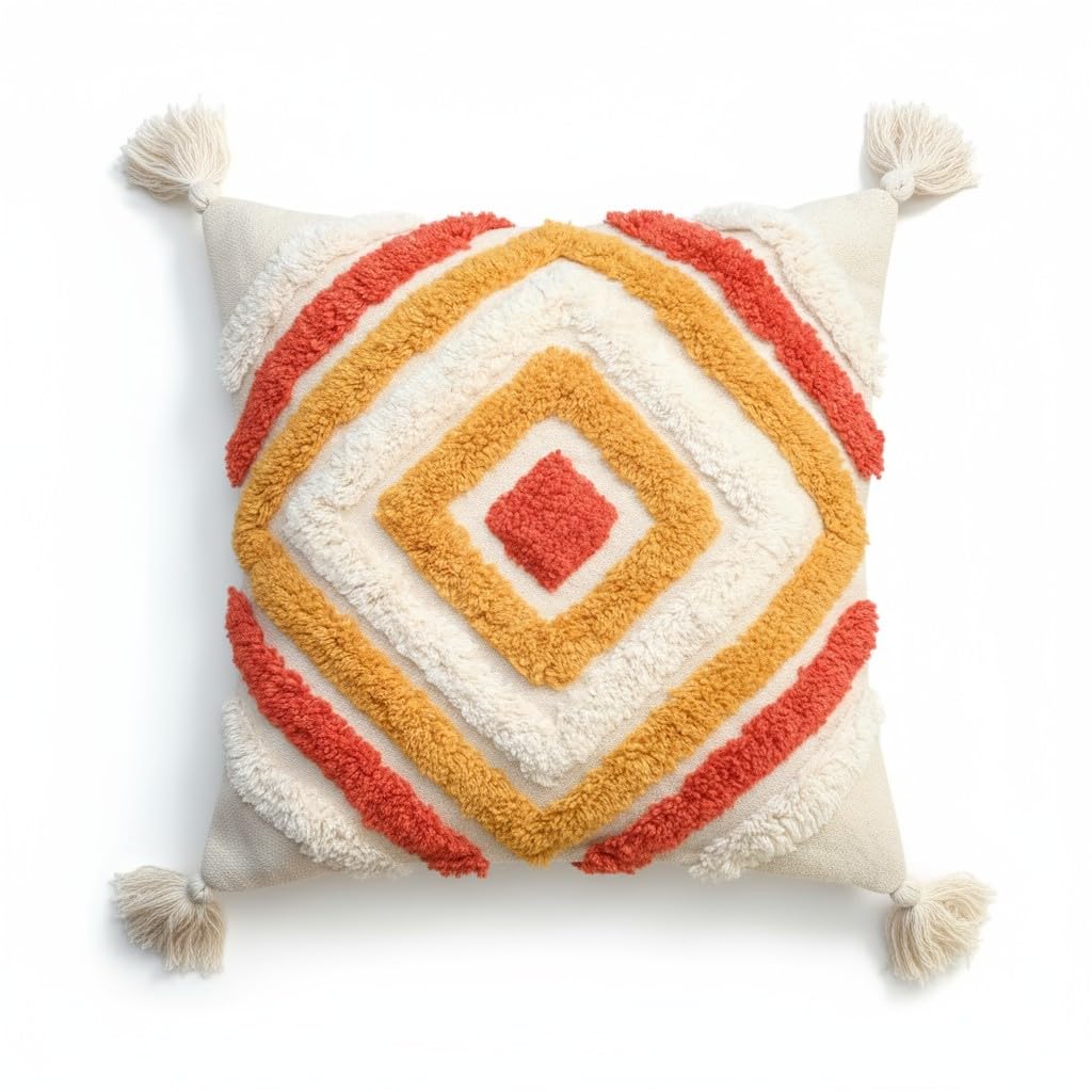 Handmade Multicolor 100% Cotton Cushion Cover 16x16 Inch (2-Pack) | Sofa, Couch, Bedroom, Living Room Decor