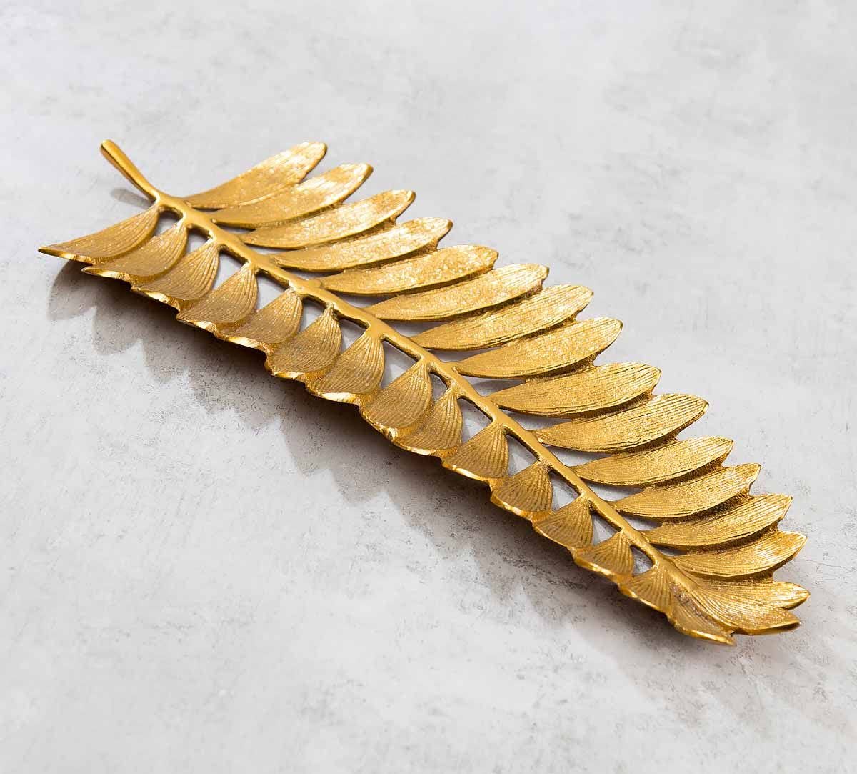 Plateau de service décoratif à la feuille d'or – Plat de table – Métal durable – 50 cm