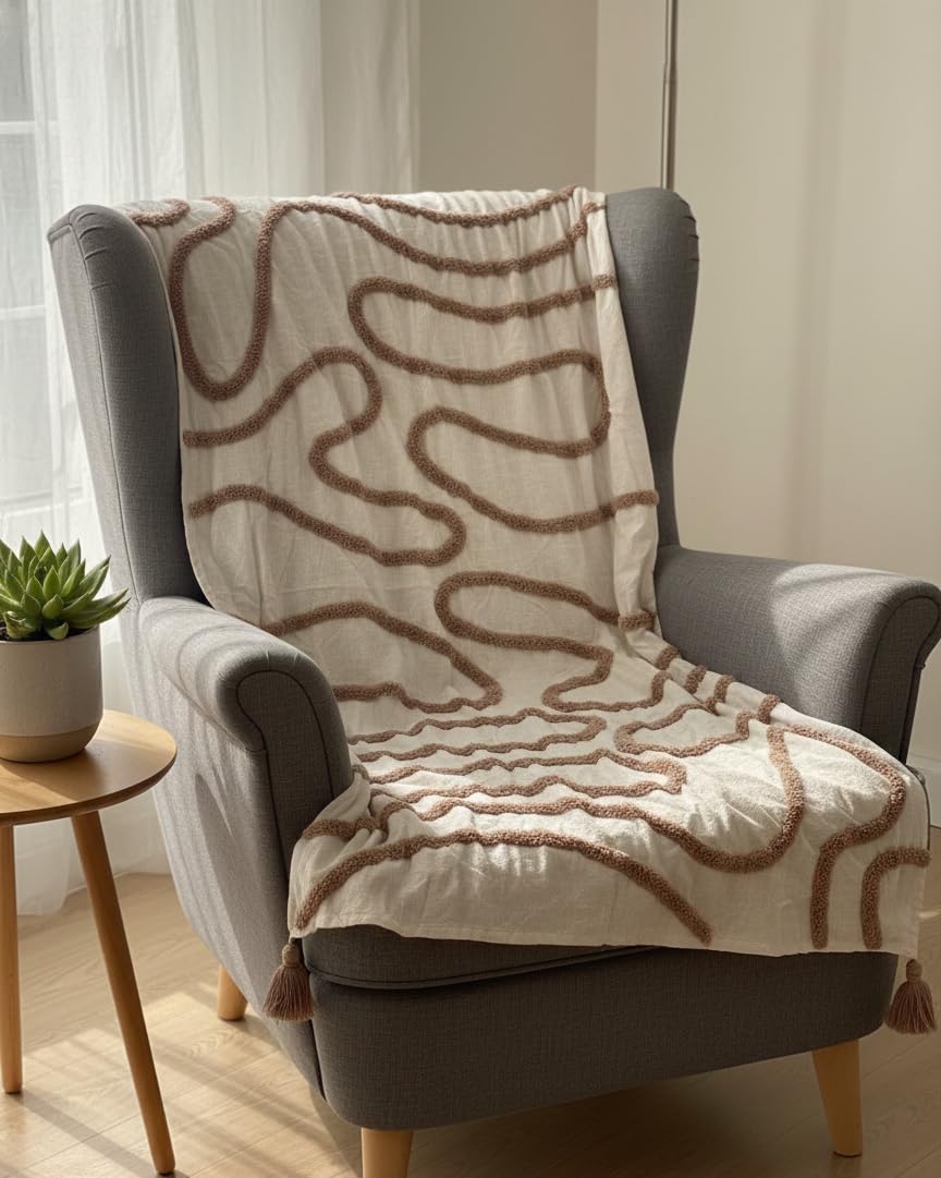 Sofa Throw & Cushion Cover Set – Decor Combo Pack – Hand Tufted Cotton – 50x60" Throw + Two 16x16" Covers