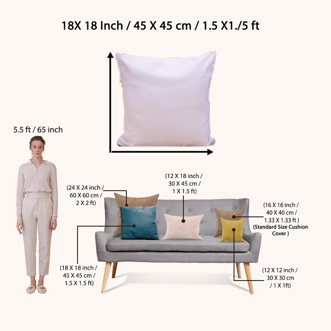 Modern Geometric Polycotton Cushion Covers Set of 5, 18x18 Inches | Pink Grey White Sofa Pillow Covers Living Room Decor