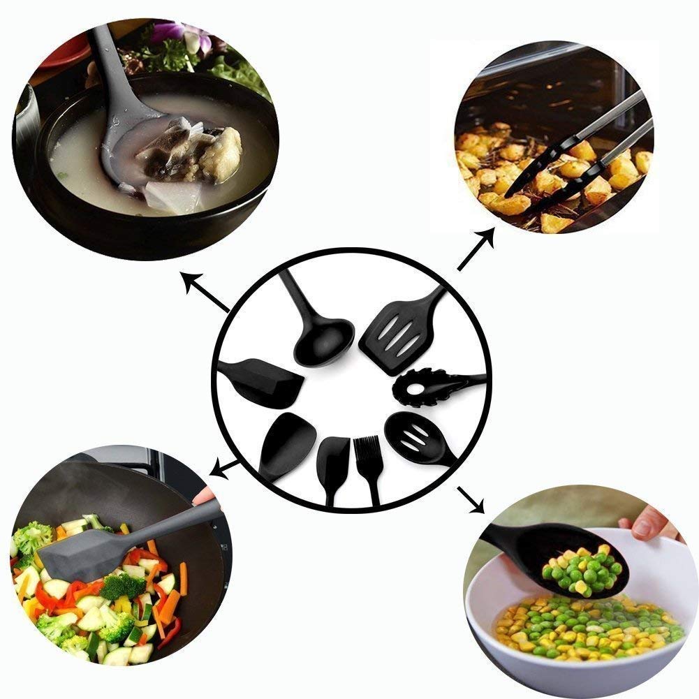 Silicone Kitchen Utensil Set – Cooking & Baking Tools – Heat Resistant Silicone, Wooden Handle, Non-Stick Safe – 12-Piece