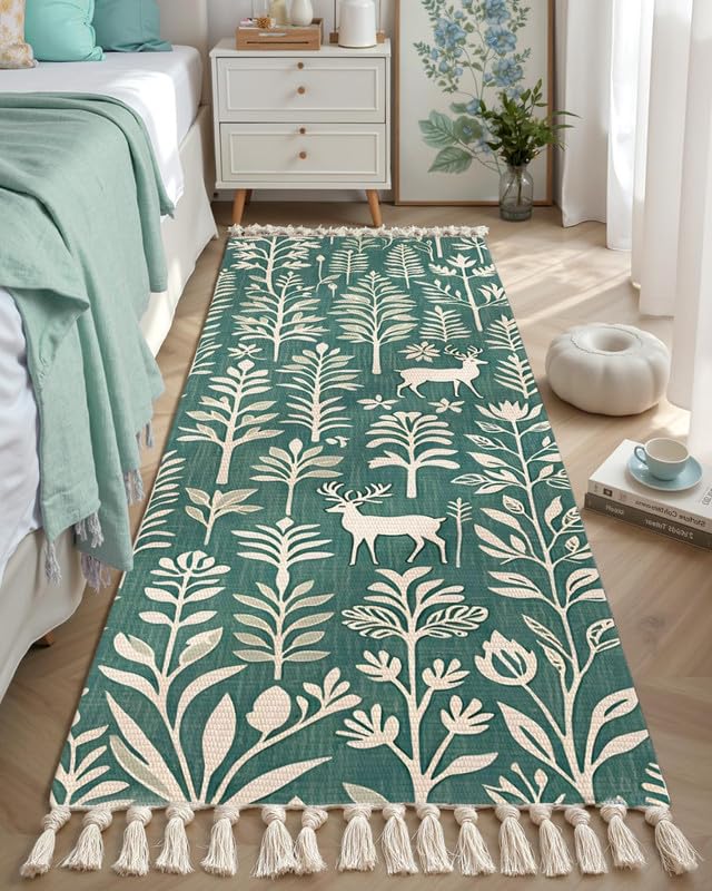 Modern Hand Woven 100% Cotton Washable Bedside Runner Rug 2x5 Feet | Living Room Bedroom Kitchen Carpet Floor Mat