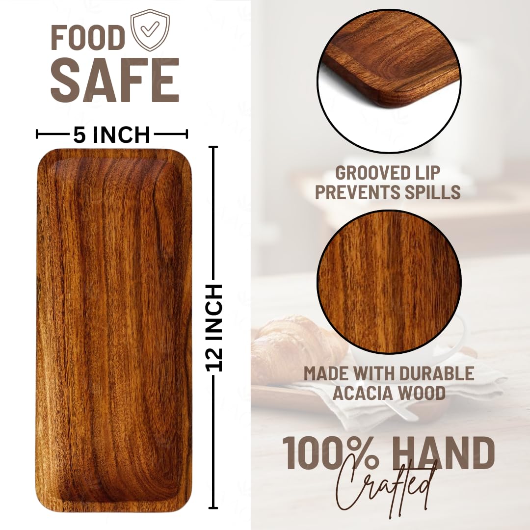 Acacia Serving Platter – Multipurpose Tray – Solid Wood Handcrafted – 12x5 Inch