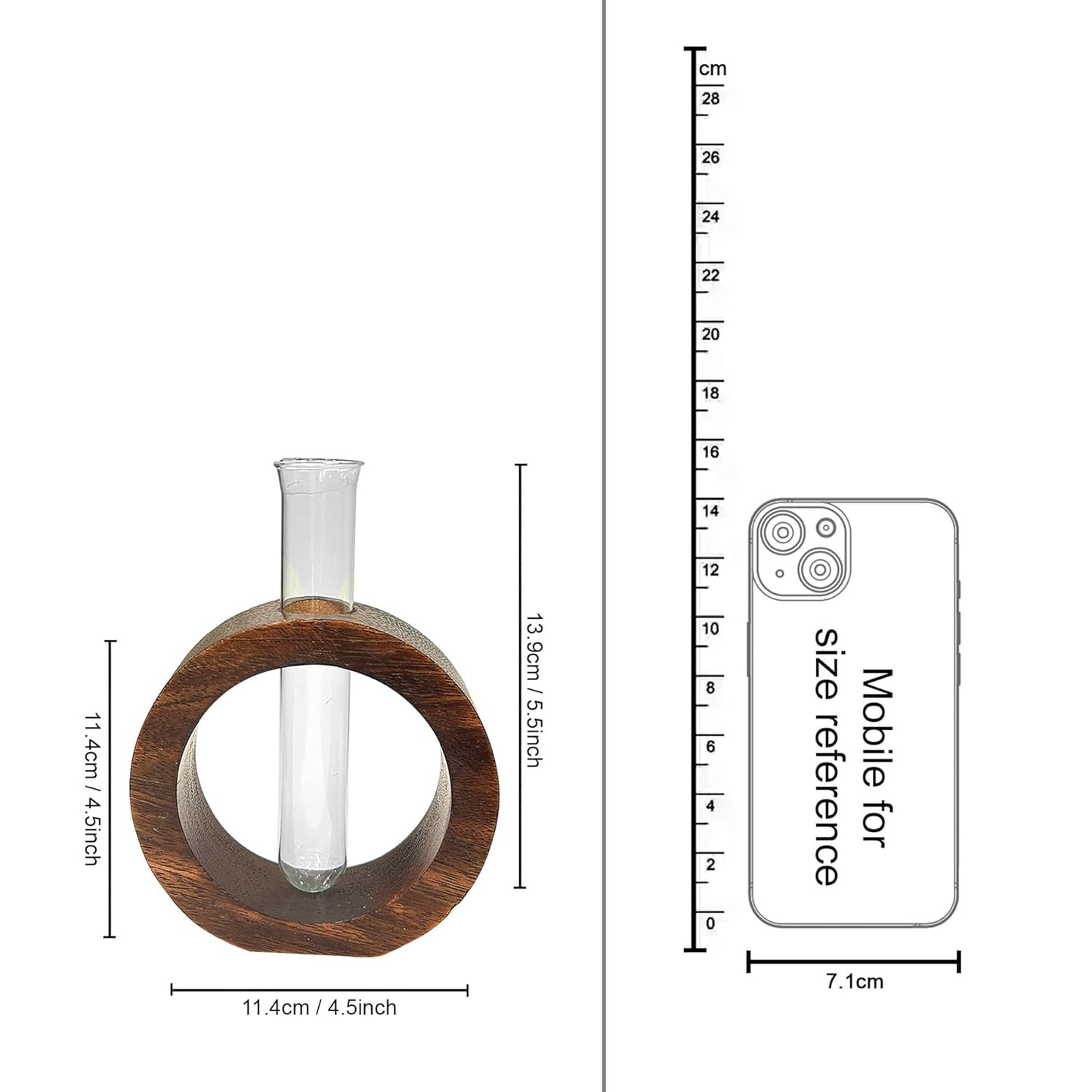Decorative Glass Test Tube Vase with Donut Wooden Holder, Brown | Plant Propagation Station, Home Office Decor Gift