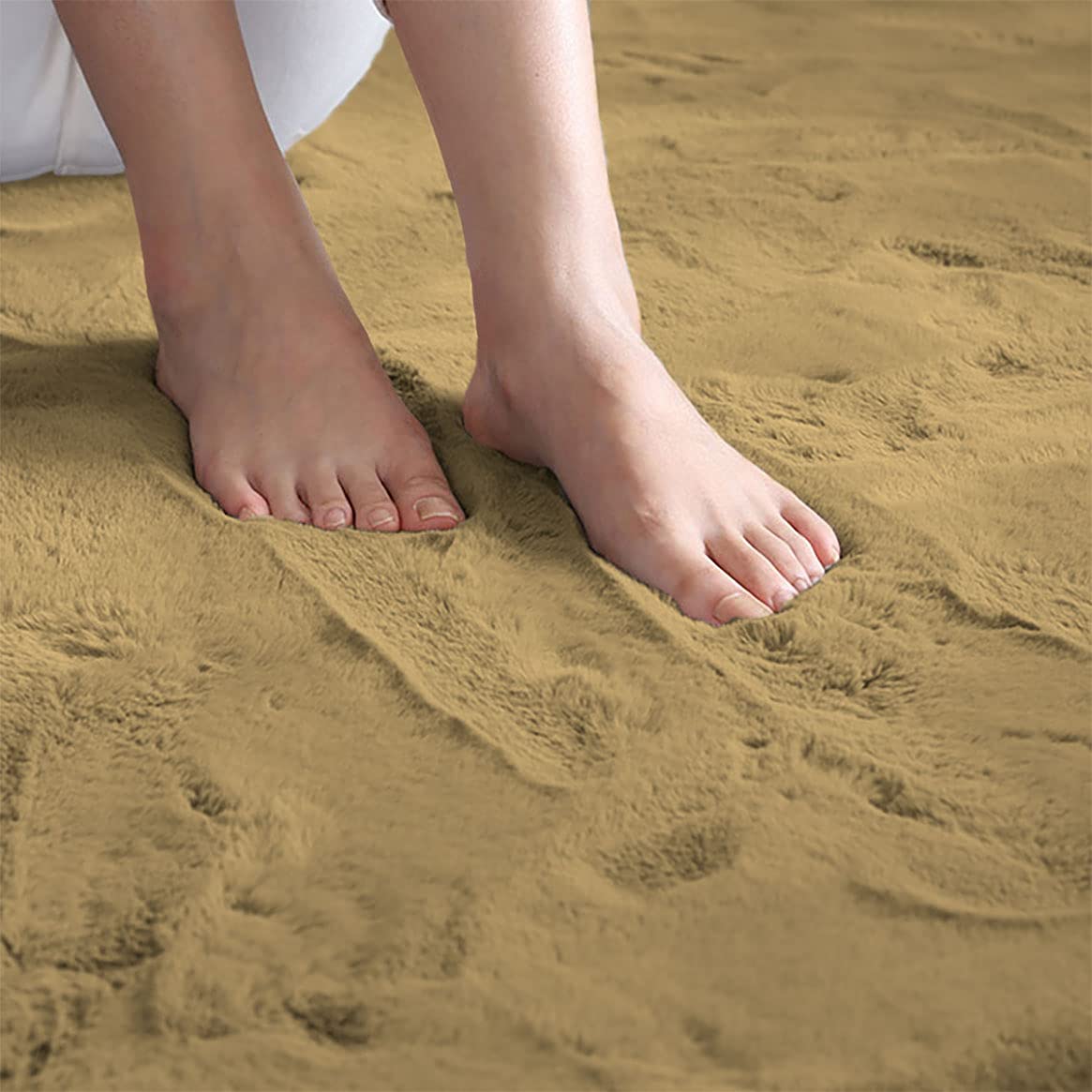 Fur Solid Anti Gold Super Soft Anti-Slip Washable 1000 GSM Bath Mat 40x60 cm | Bathroom Bedroom Floor Mat