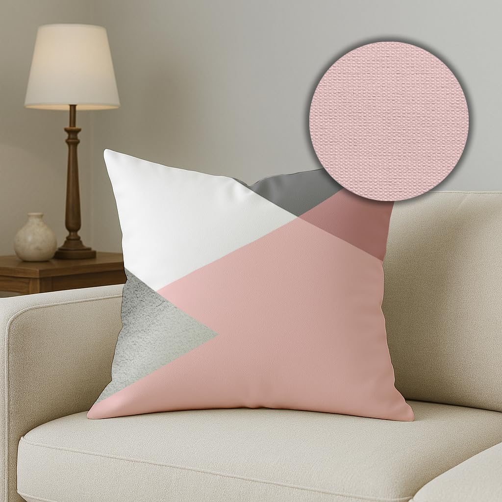 Modern Geometric Polycotton Cushion Covers Set of 5, 18x18 Inches | Pink Grey White Sofa Pillow Covers Living Room Decor