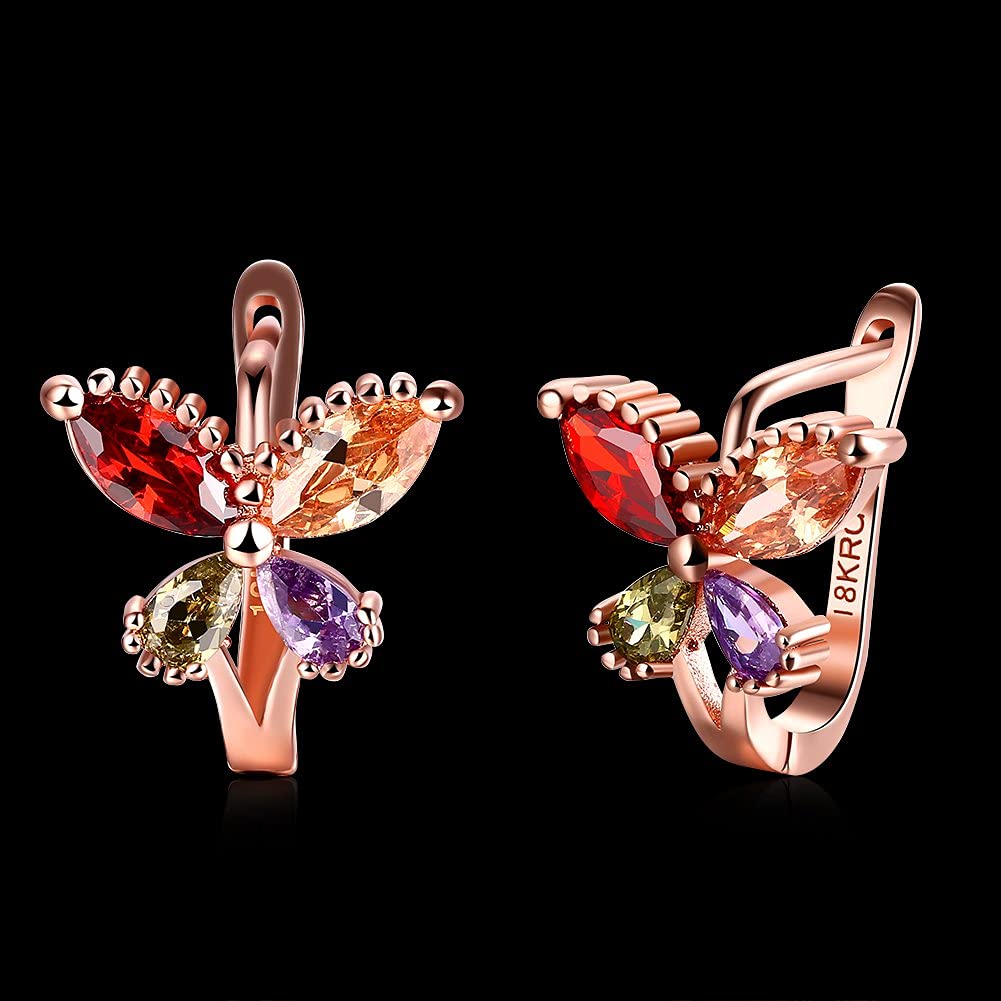 Flying Butterfly Earrings – Fashion Jewelry – 18K Rose Gold Plated – Swiss AAA Zircons