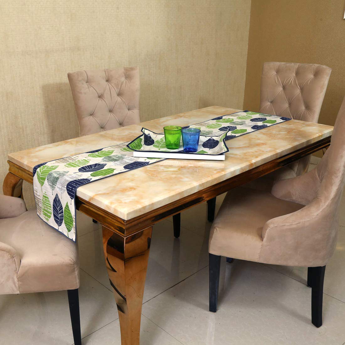 Decorative Cotton Printed Leaves Dining Table Runner 14x72 Inches for 4-6 Seater | Home Kitchen Decor