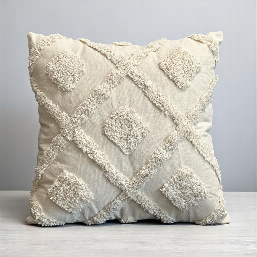 Bohemian Tufted Sunflower Cushion Cover 18x18 inch | Pack of 1 | Decorative Throw Pillow Case for Sofa Bed Couch