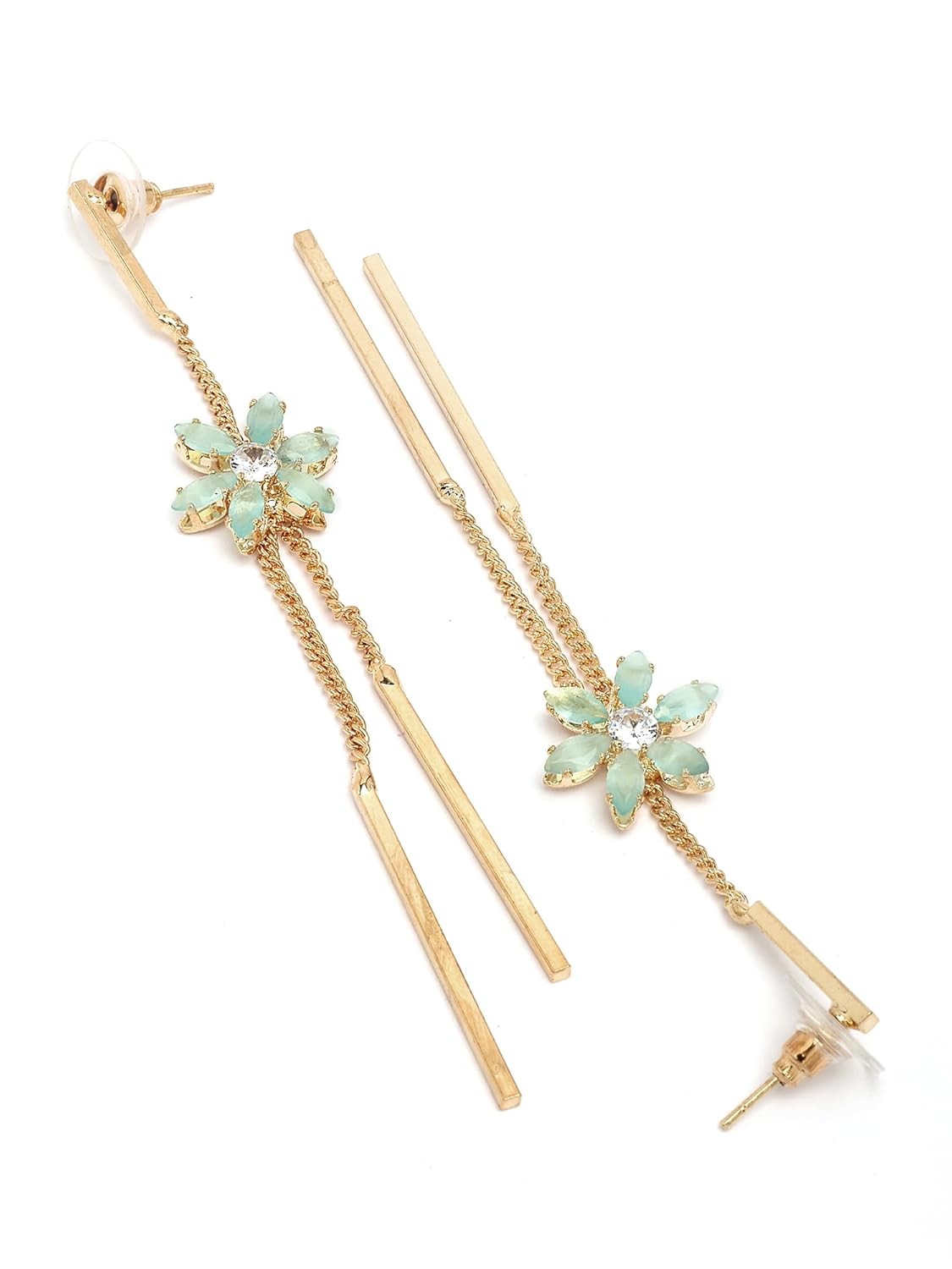 Contemporary Sea Green Drop Earrings – Gold-Plated Fashion Jewellery – Retail Pack