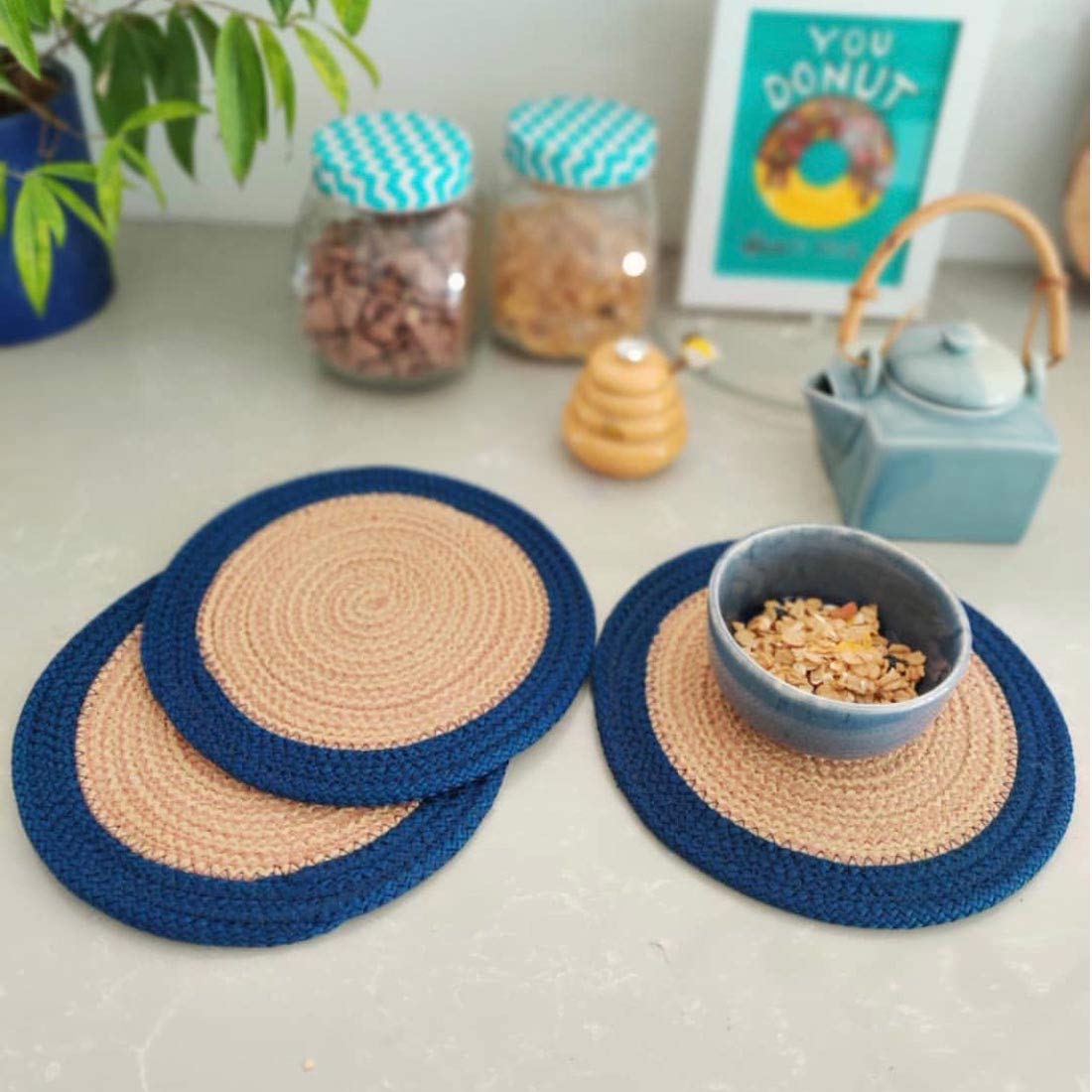 Braided Round PP Trivet Set (3 PCS, 9" Dia) | Pot Mat for Dining Table, Hot Pots, Casseroles