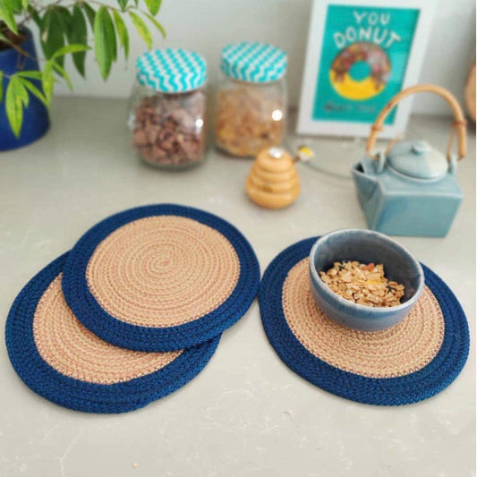 Braided Round PP Trivet Set (3 PCS, 9" Dia) | Pot Mat for Dining Table, Hot Pots, Casseroles