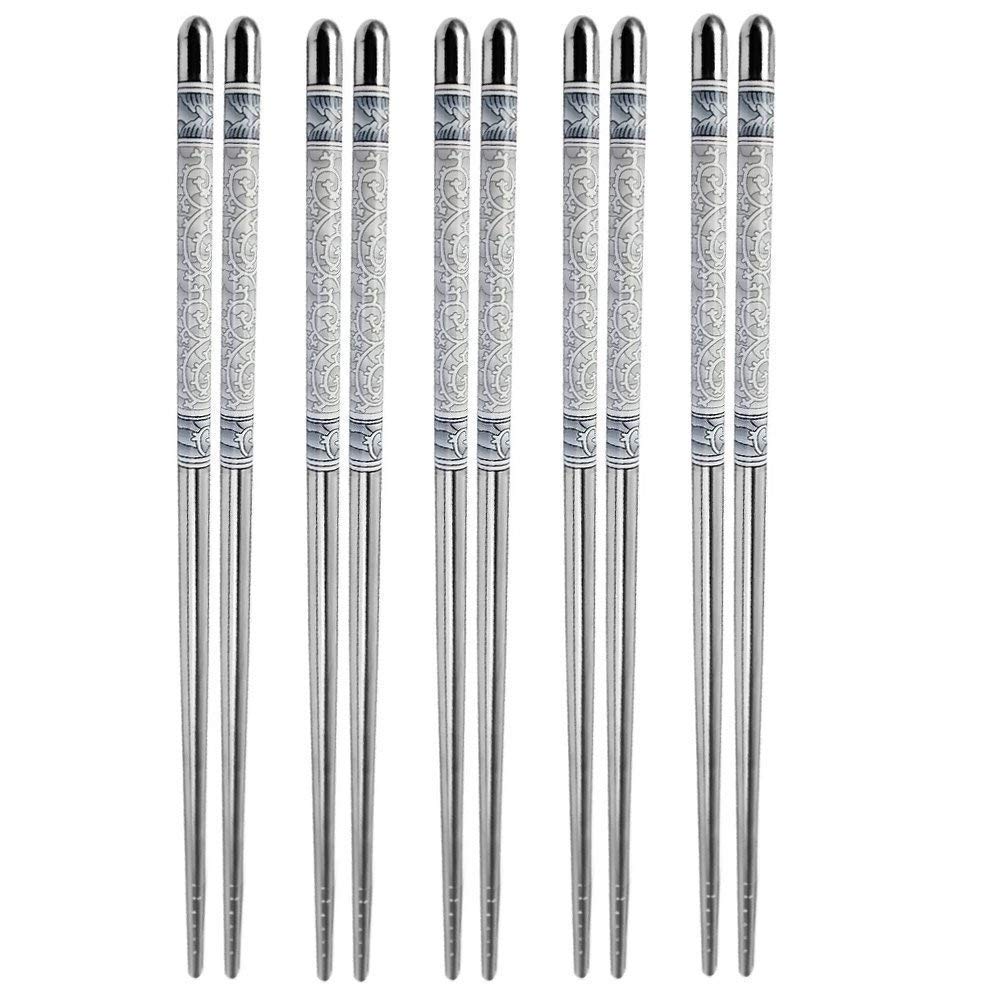 Metal Chopsticks – Reusable Dining Chopsticks – Non-Slip Stainless Steel – 5-Pair Set