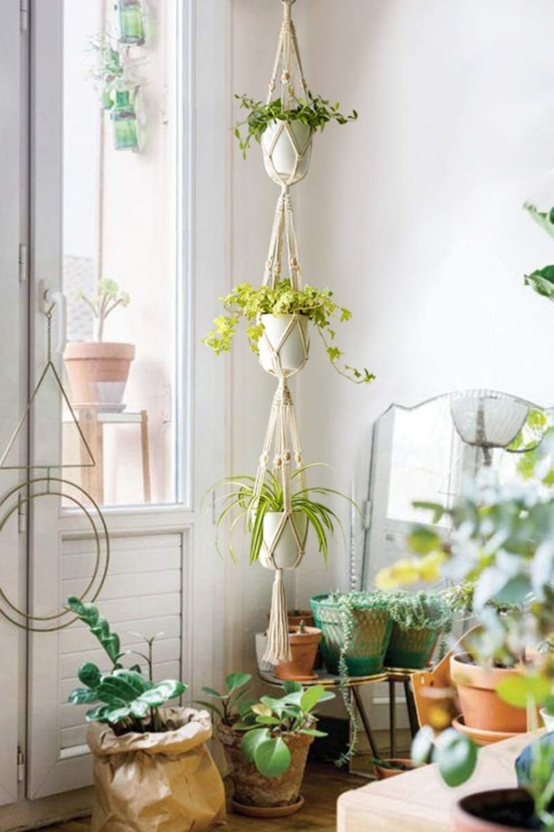 Cotton Vertical Hanging Planter - Macrame Weave – Triple Unit Set