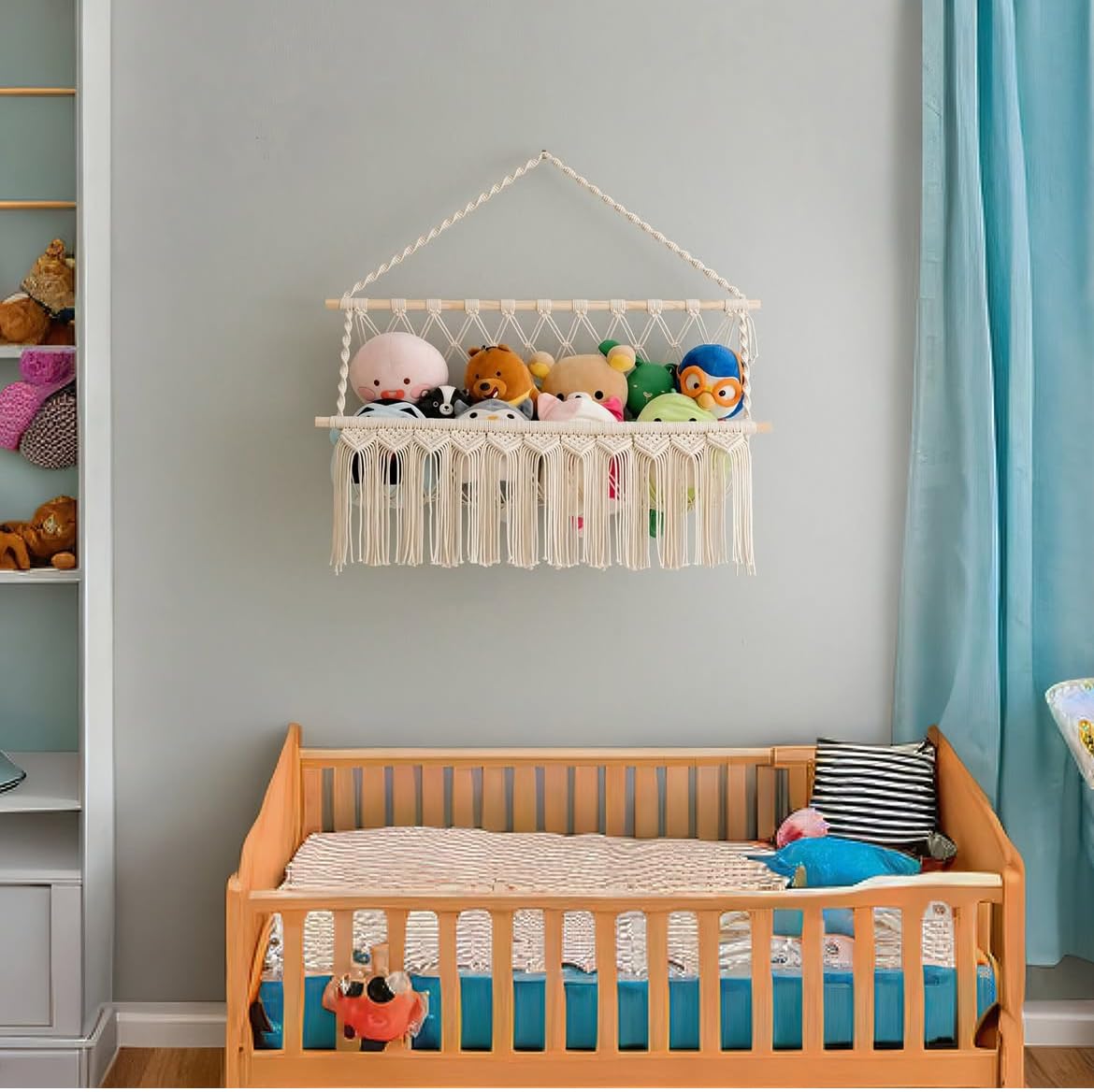 Macrame Toy Hammock – Corner Storage Solution – Cotton Rope – Single Tier