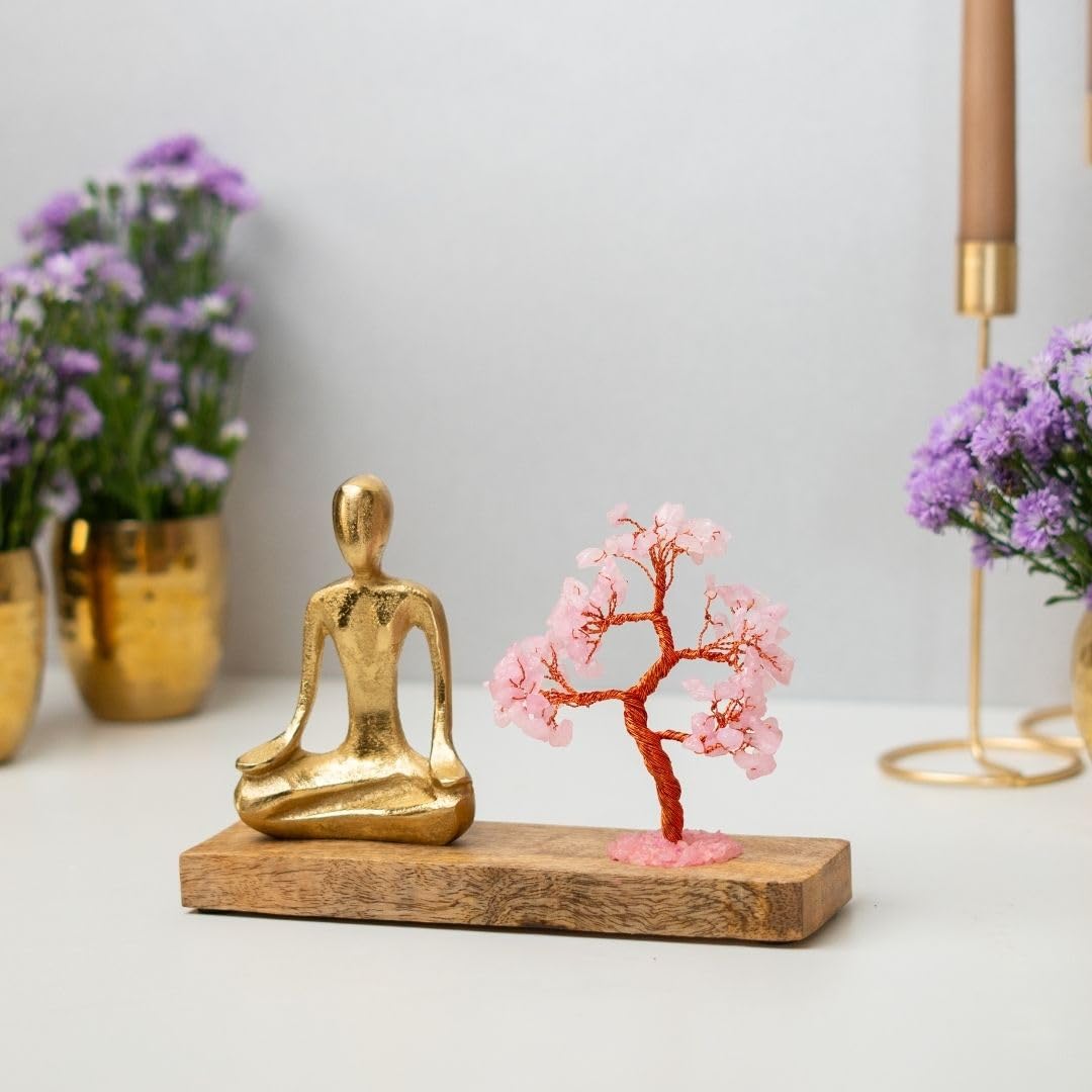 Nirvana Rose Quartz Crystal Tree | Handcrafted Bonsai for Energy Healing, Home Decor, Feng Shui & Gifts, 15x7cm