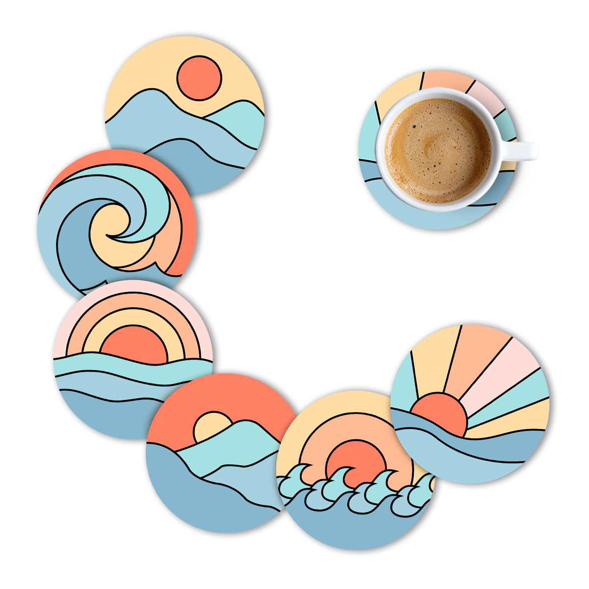 Premium Designer Printed Wooden Coasters Set of 6 (3.5x3.5 Inch) for Tea Coffee Mugs Glasses | Home Office Decor & Table Protection