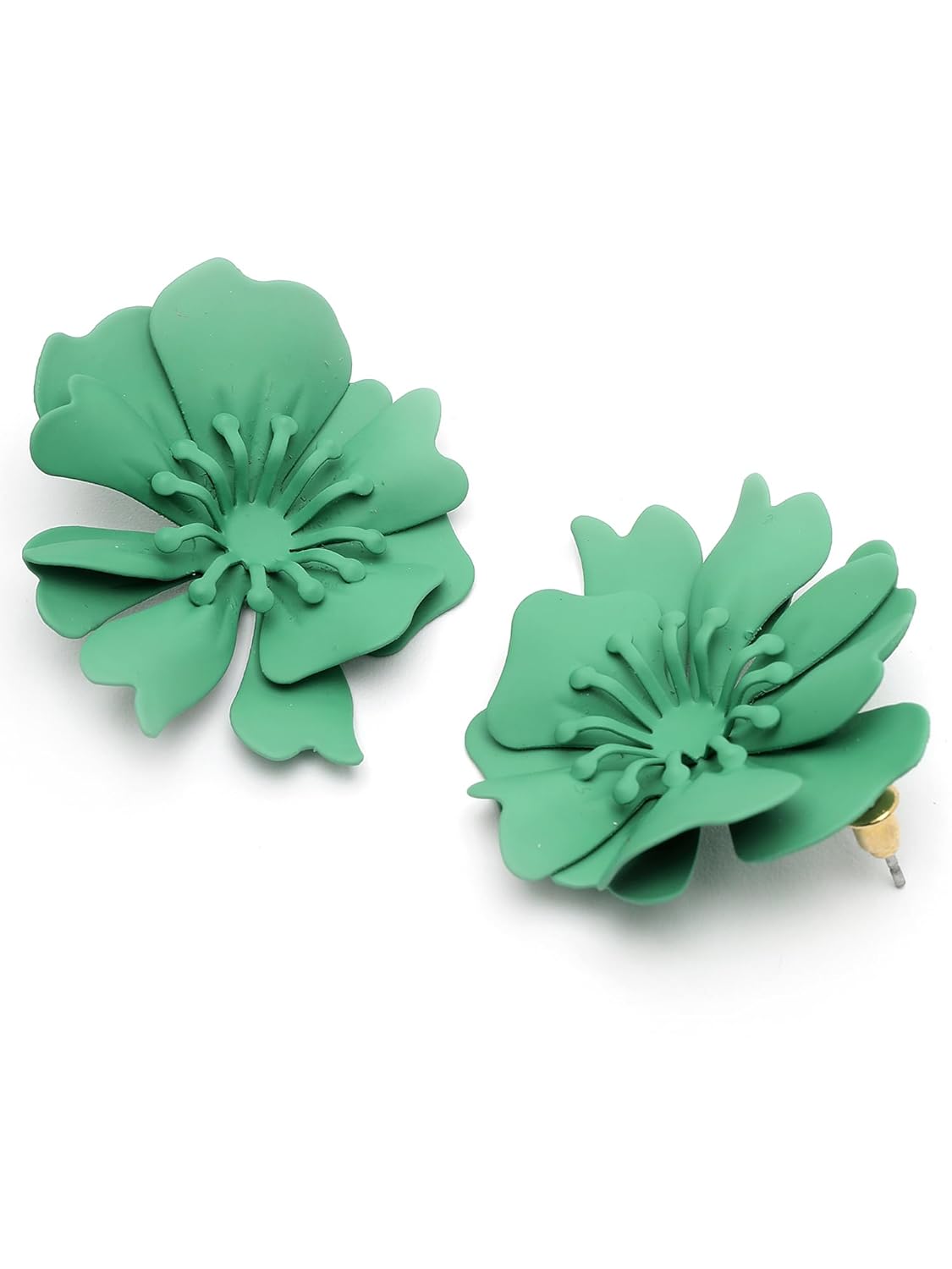 Green Floral Stud Earrings – Fashion Jewellery – Detailed Floral Design