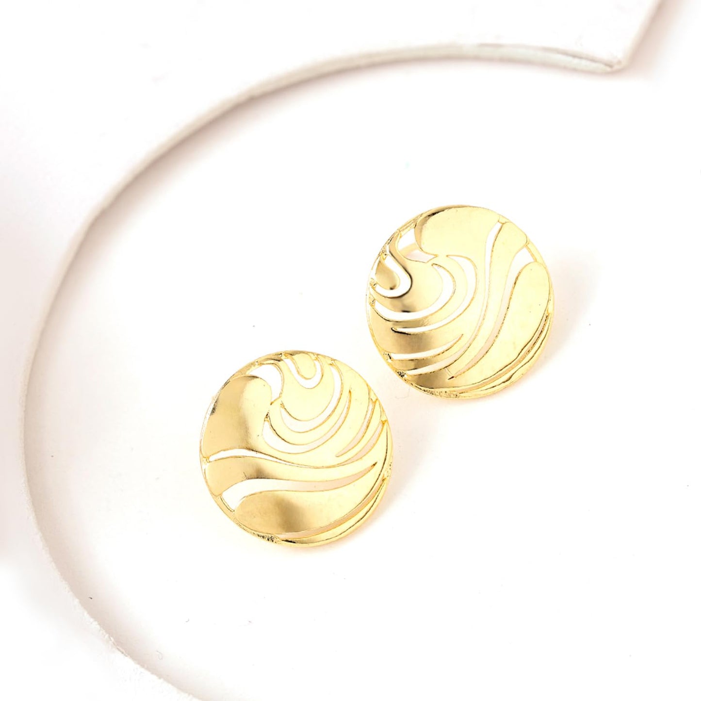 Flow Tide Natures Dew – Stud Earrings – Gold Plated Brass – Anti-Tarnish Layered Cutwork